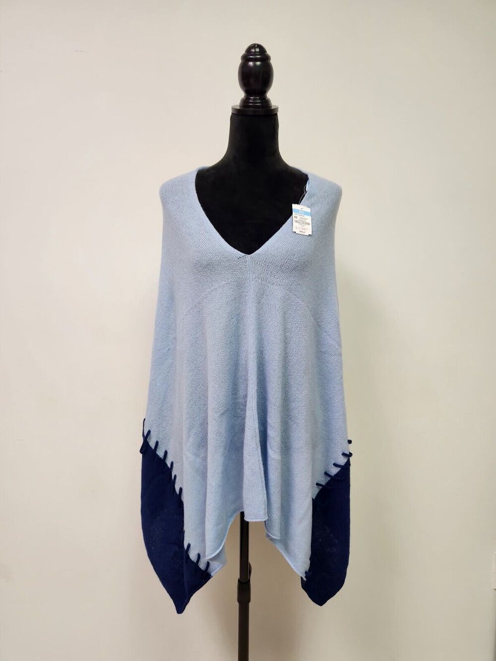 J. McLaughlin Raakel Poncho 100% Cashmere Navy & Blue Nwt os